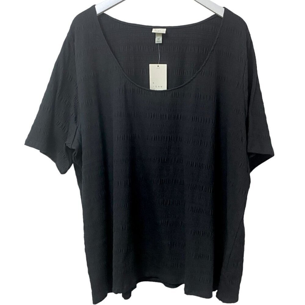 A NEW DAY Black Tee Plus Size 4X Smocked Cotton Blend Short Sleeve NWT